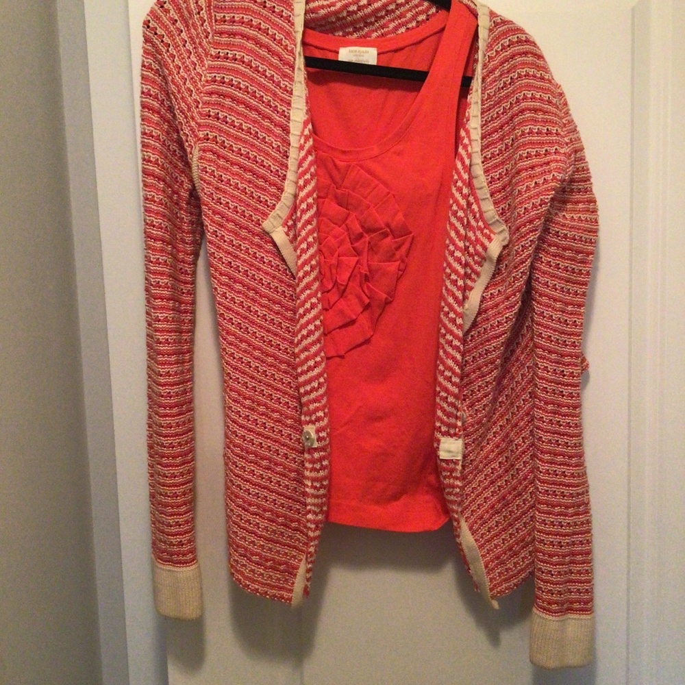 Marty M Orange and White Sweater Size Large